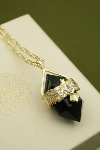 Black Agate Soar Necklace - Silver