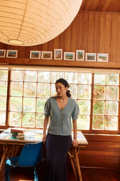 Mckenna Short Sleeve Cardigan - Ice Blue