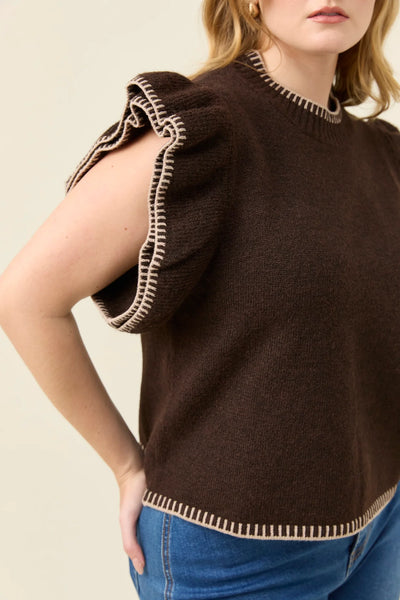 Athena Frill Knit Top - Chocolate