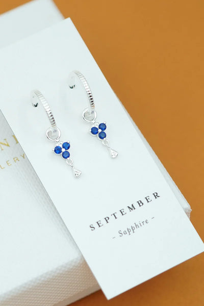 Silver Birthstone Hoops - September/Sapphire