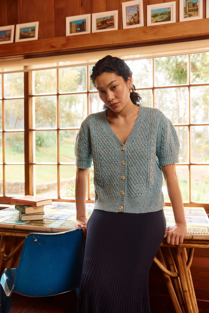 Mckenna Short Sleeve Cardigan - Ice Blue