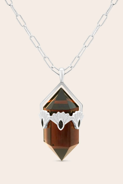 Smoky Quartz Fantail Necklace - Silver