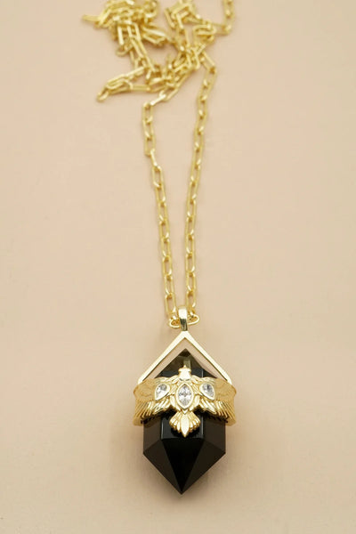 Black Agate Soar Necklace - Silver