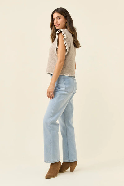 Athena Frill Knit Top - Stone