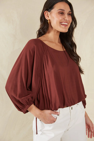 PALERMO DRAWSTRING TOP- ESPRESSO