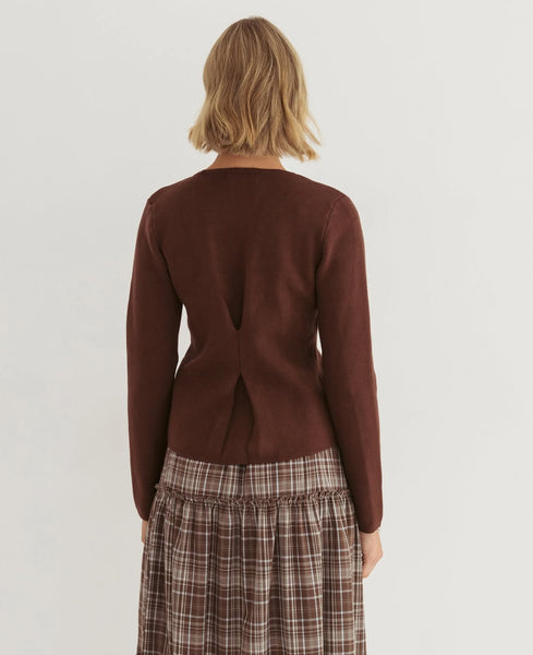 BROWN GOLD-BUTTON CARDIGAN