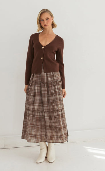 BROWN GOLD-BUTTON CARDIGAN