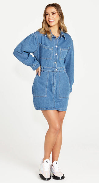 GABRIELLE DENIM DRESS- BLUE