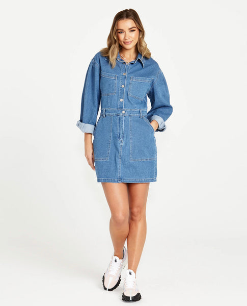 GABRIELLE DENIM DRESS- BLUE