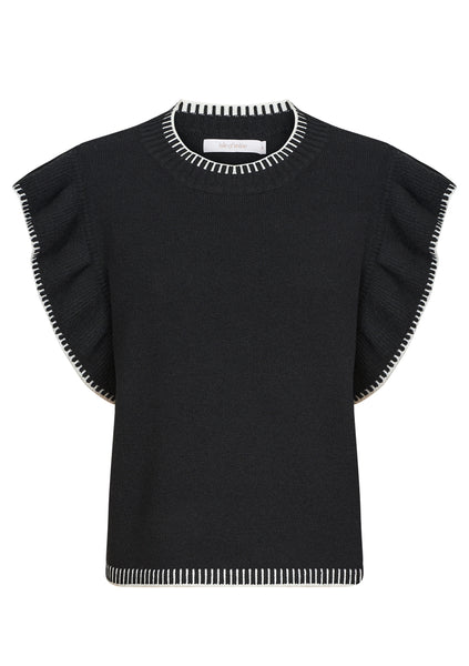 ATHENA FRILL KNIT TOP- ONYX