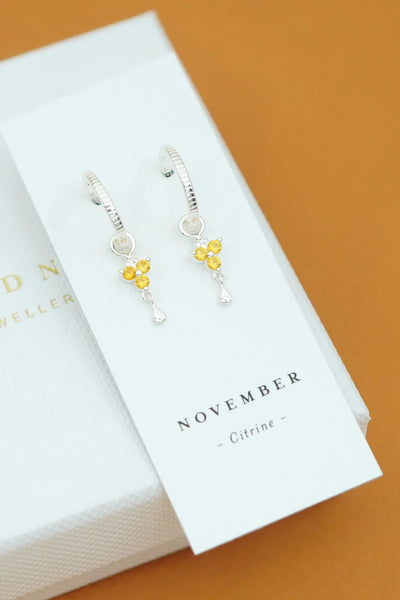 SILVER Birthstone Hoops - November/Citrine