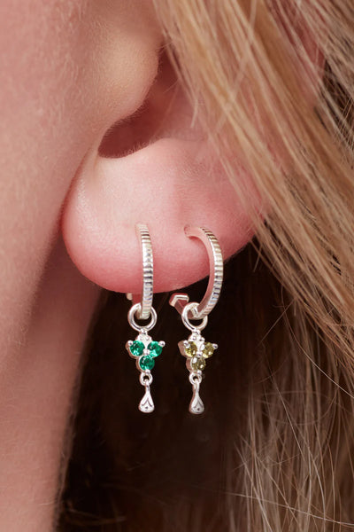 Silver Birthstone Hoops - May /Emerald