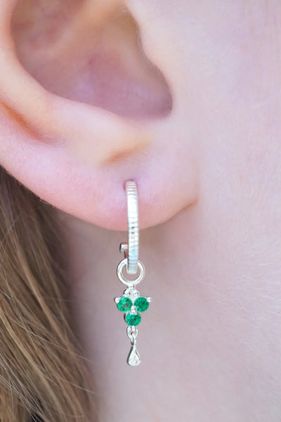 Silver Birthstone Hoops - May /Emerald