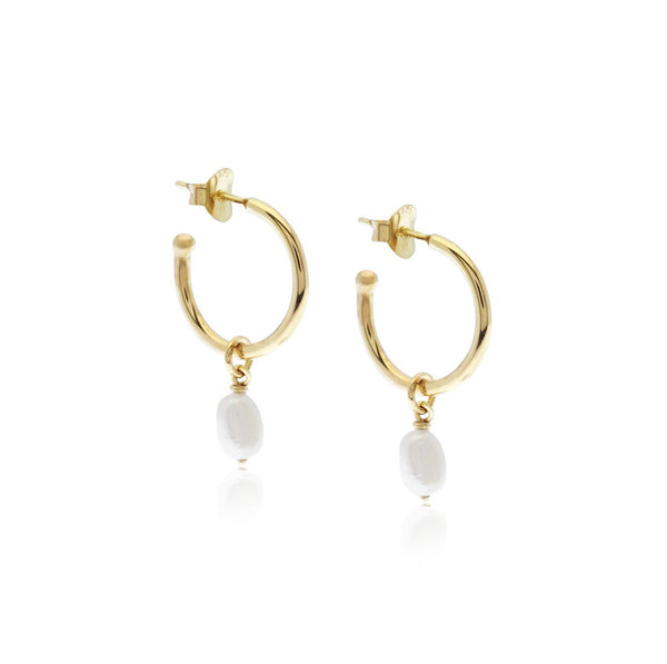 MARGOT PEARL HOOPS- GOLD